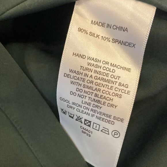 NEW Quince Washable Mulberry Silk Pleat Back 3/4 Puff Sleeve Blouse Green XS - Picture 8 of 10